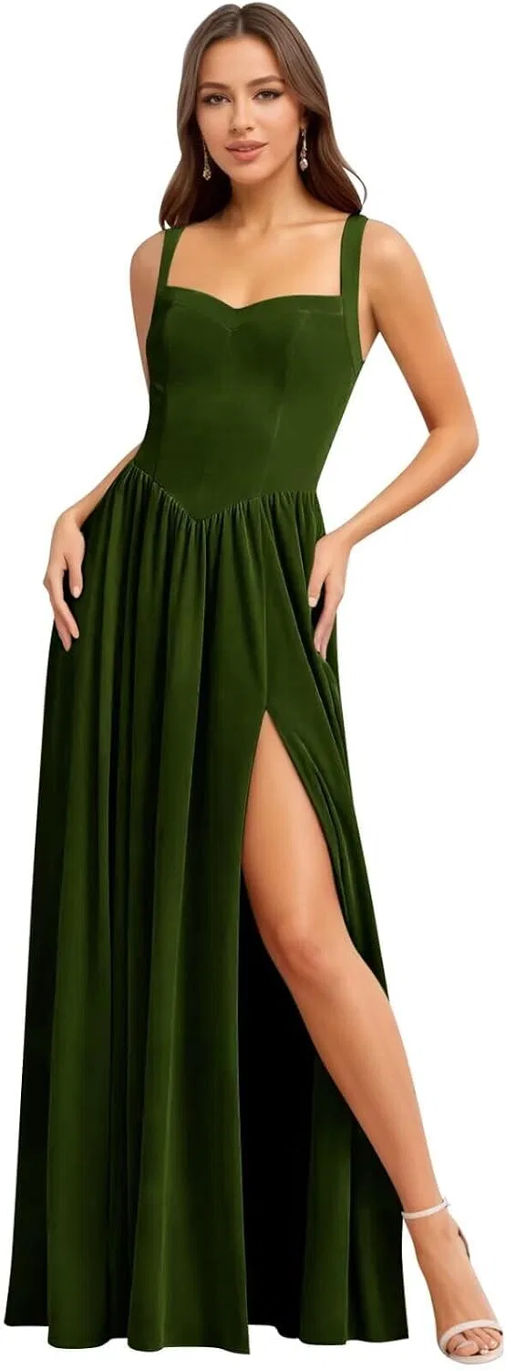 Вечернее платье с пайетками и разрезом, Green