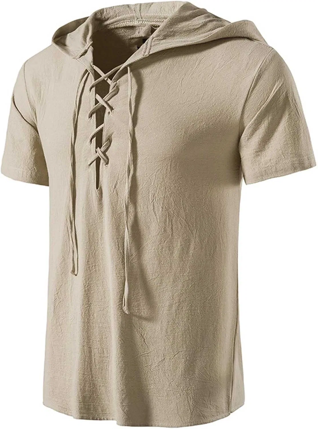 Мужская футболка с капюшоном на шнурке Generic, Khaki — фото 2