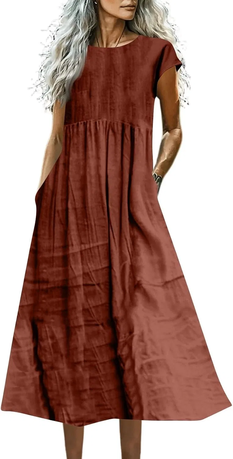 Женское летнее платье миди A-силуэта Linen, Orange