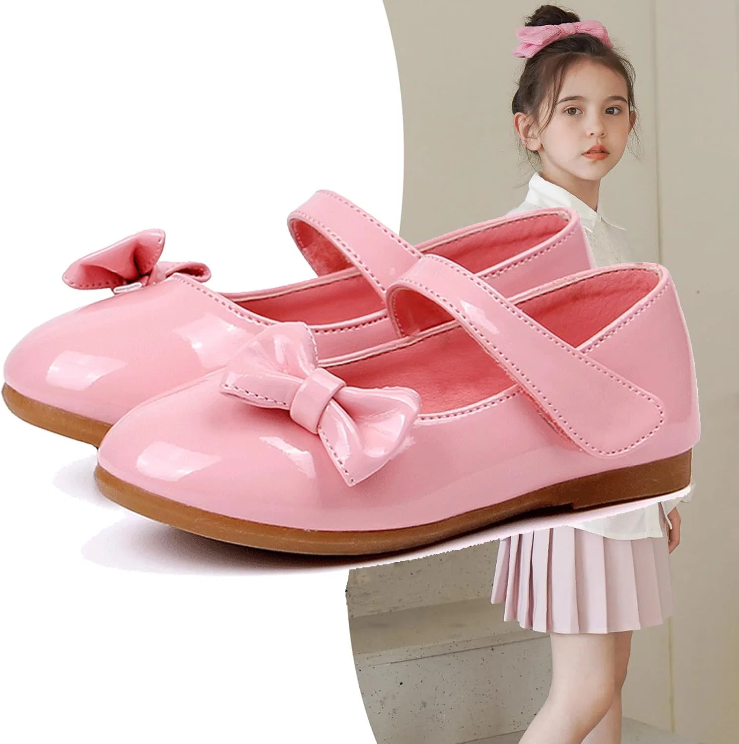 Детские балетки для девочек с бантом WUIWUIYU, Pink — фото 3