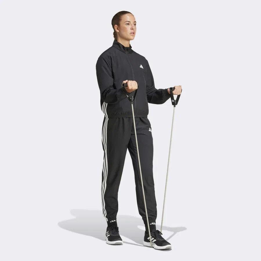 Женская куртка с молнией, с длинным рукавом, Performance JD6539 Train Essentials 3-Stripes Woven Warm-Up Jacket, adidas, Черно-белый — фото 3