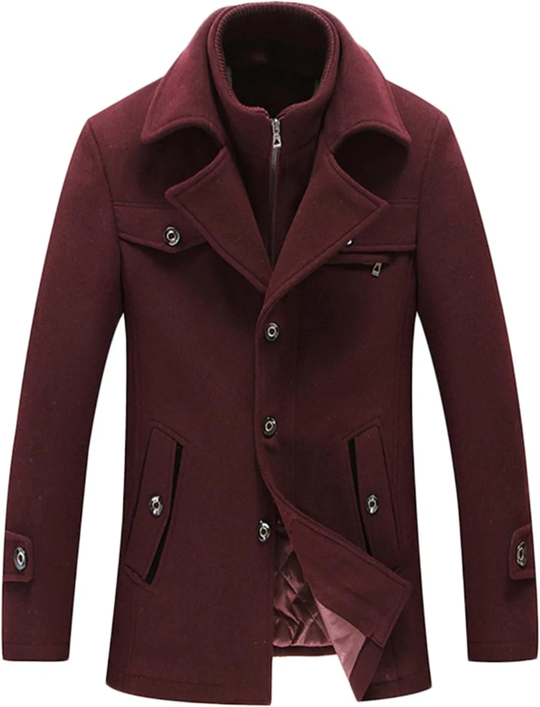 Мужское пальто с длинным рукавом, хлопковое, Single Breasted Pea Overcoat, винный