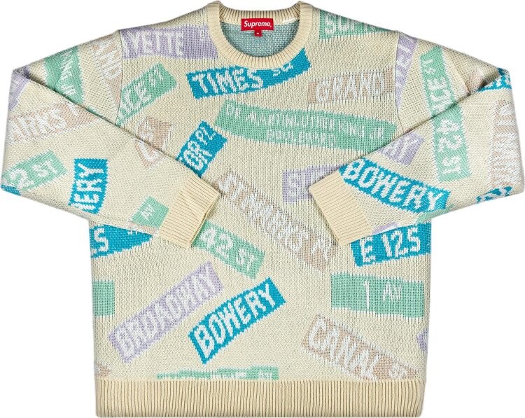 

Свитер Supreme Street Signs Sweater 'Natural', кремовый, Бежевый, Свитер Supreme Street Signs Sweater 'Natural', кремовый