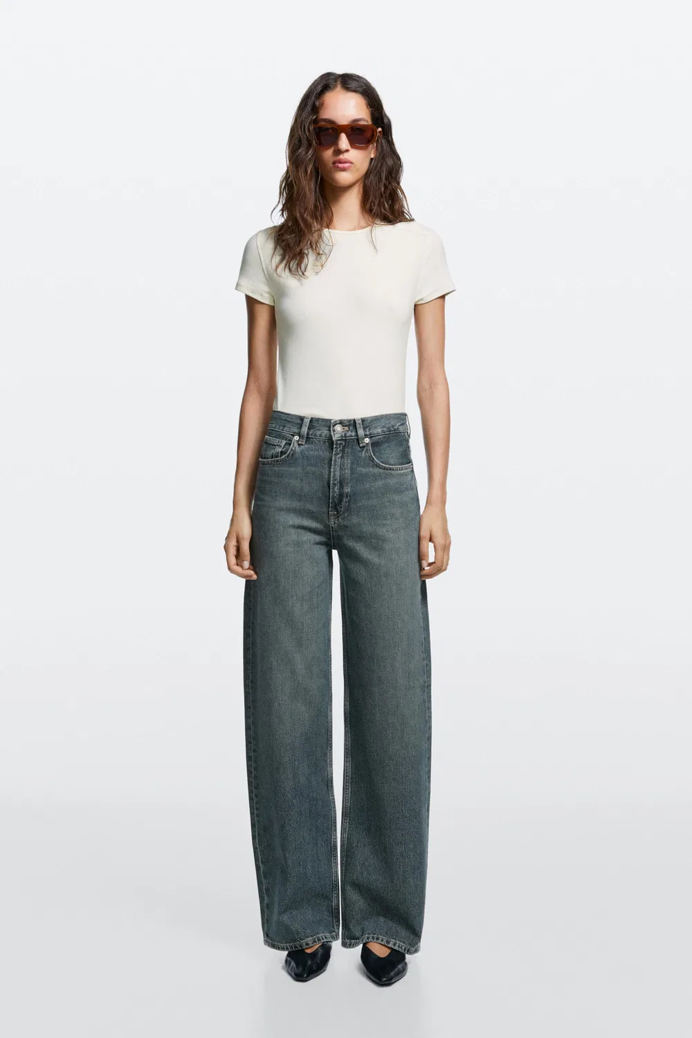 Джинсы Massimo Dutti High-Waist Wide-Leg, темно-синий