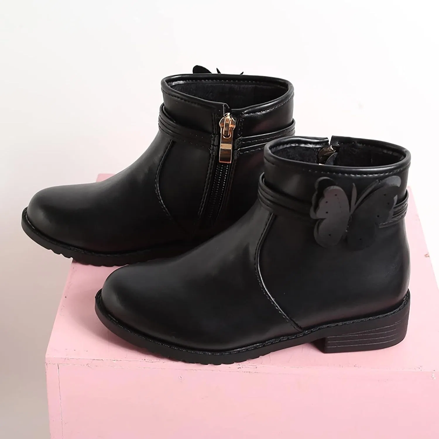 Детские сапоги для девочек с принтом бабочки на молнии Western Boots, Black — фото 2