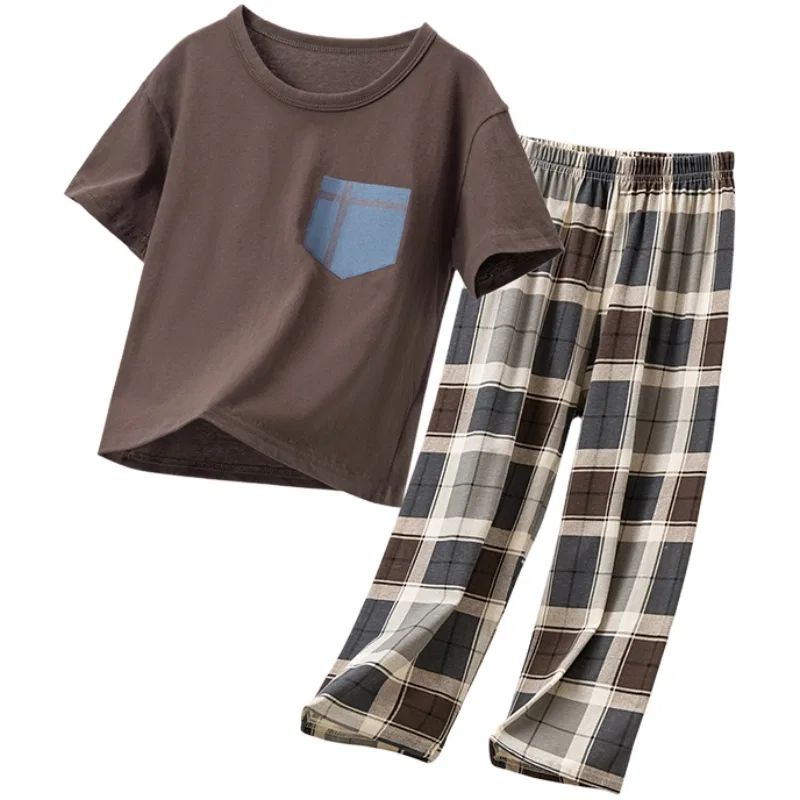 Детский комплект домашней одежды с принтом Brown Plaid YALU