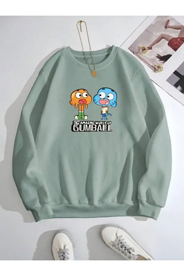 Детские свитшот для мальчиков с принтом Gumball Printed Serays Moda, Mint Green