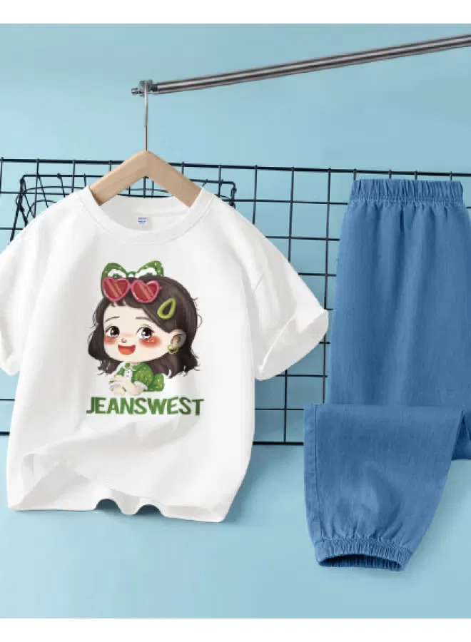 Комплект для девочки с коротким рукавом и брюками под джинсу Jeanswest, белый