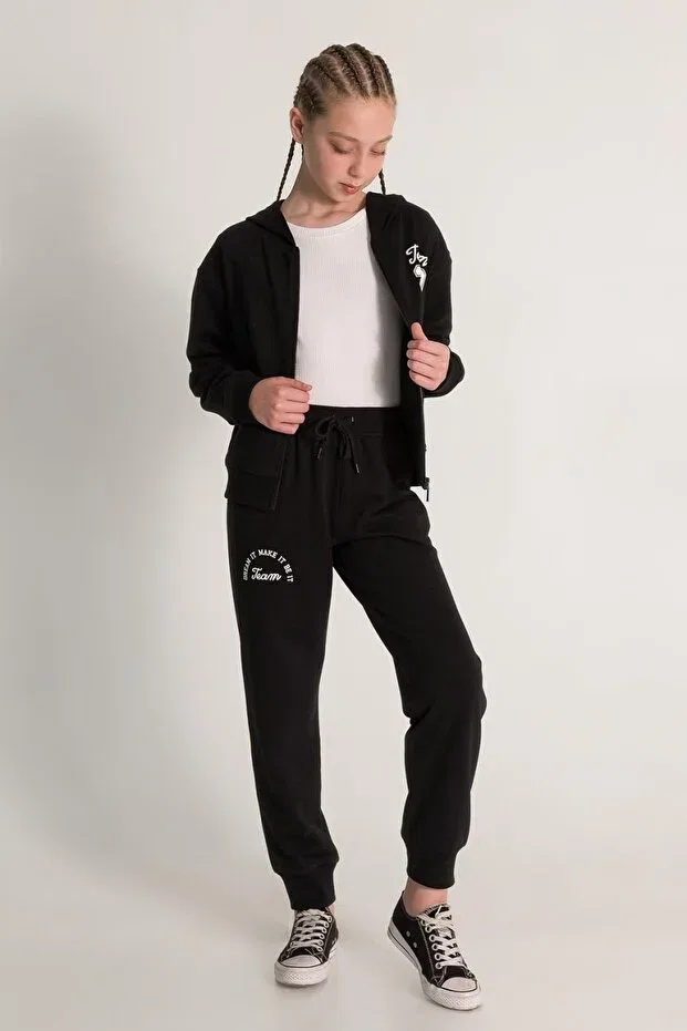 Детский кардиган для девочек с принтом Dmb 23 Printed Zippered Girl's Cardigan Dmb Kids, Black — фото 3