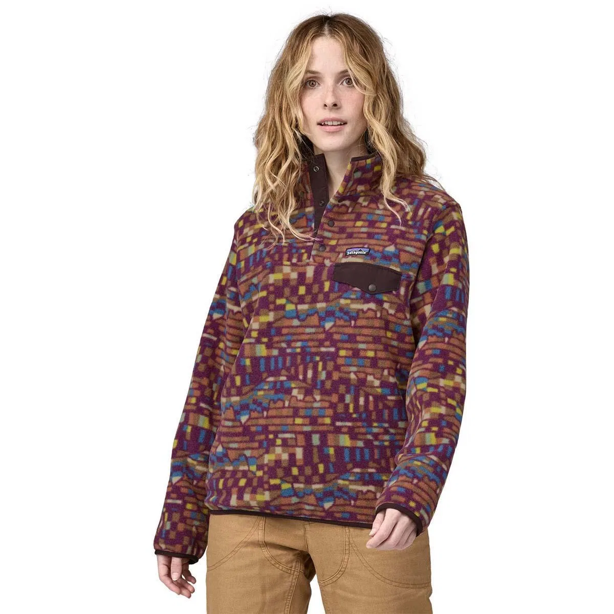 Женский легкий флисовый пуловер Synchilla Snap-T Patagonia, Fitz Roy Patchwork/Night Plum