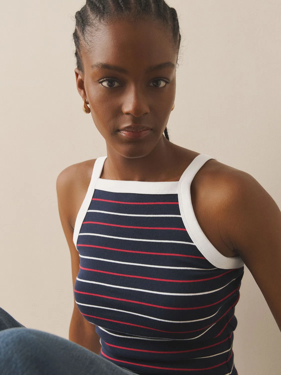 Топ на толстых бретелях с ребристой текстурой, Navy Blue Stripe Next — фото 3