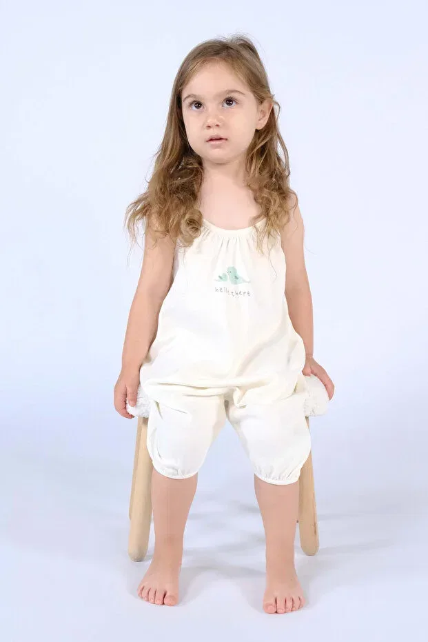 Детский комбинезон для девочек хлопковый Organic Cotton Ecru Baby Rope Strap Shorts Jumpsuit Little Gusto, Ecru