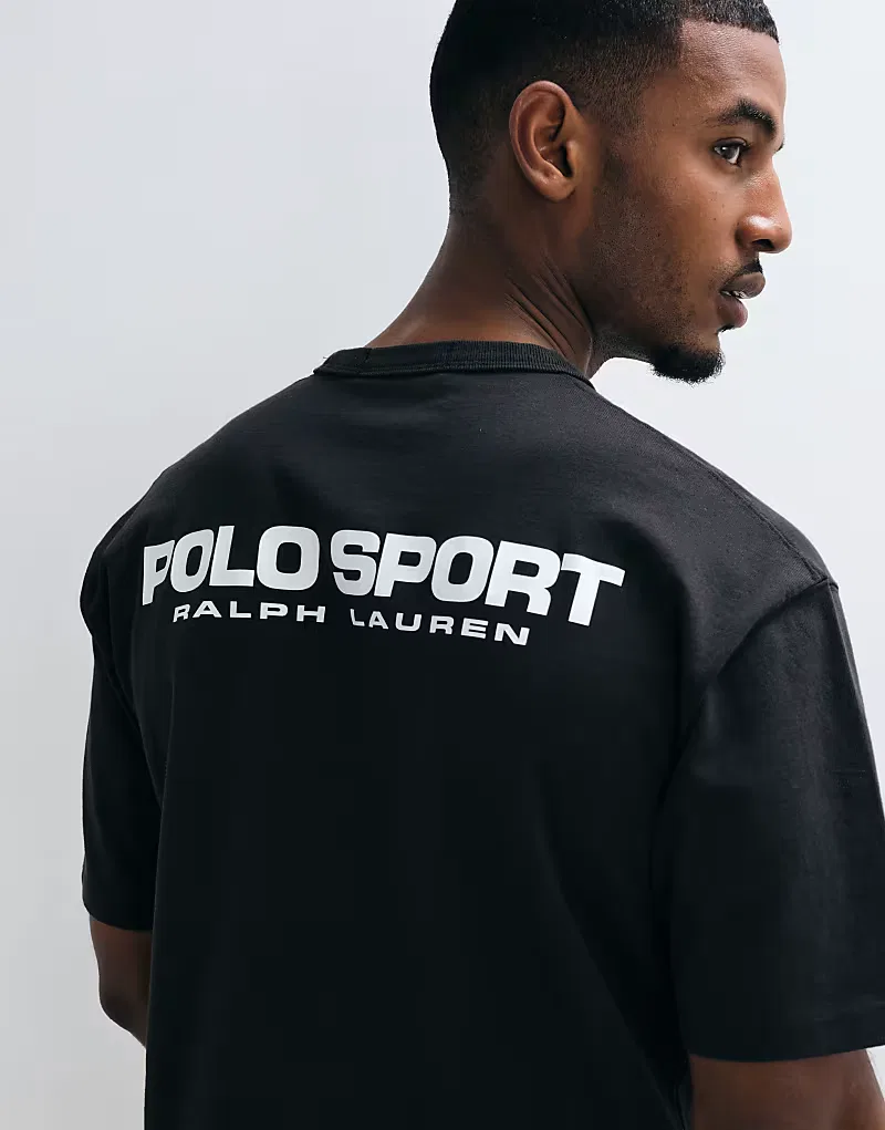 Футболка Polo Ralph Lauren свободного кроя из плотной ткани с логотипом на спине, черный — фото 3