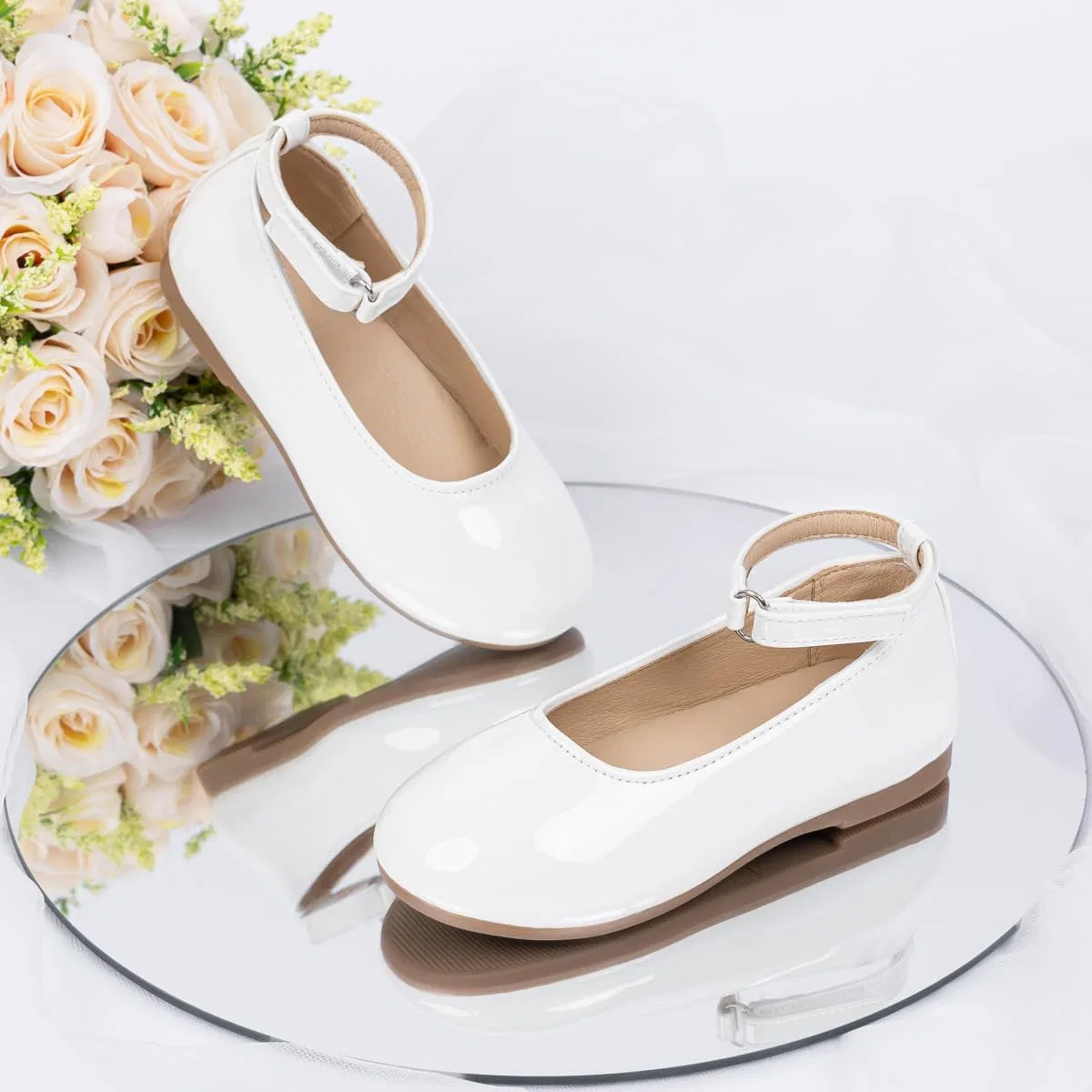 Детские балетки для девочек с ремешком на щиколотке Mary Jane Flats GOJERP, White — фото 3