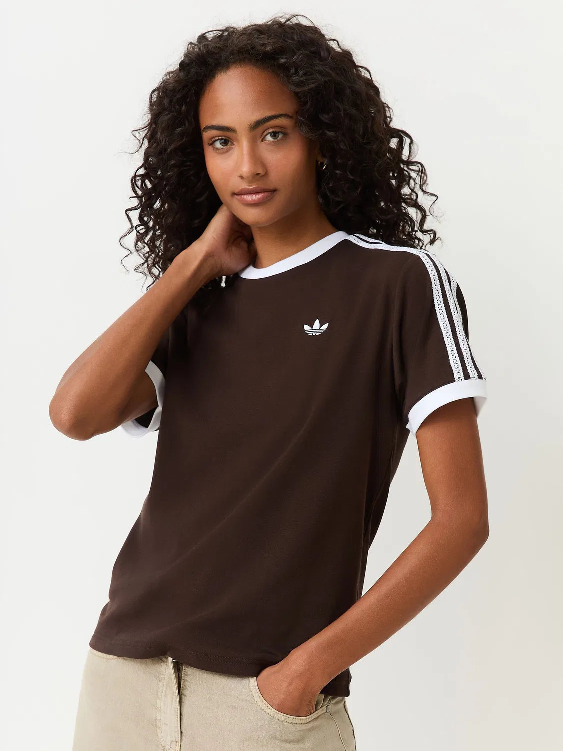 Футболка с 3 полосками adidas Originals, коричневый
