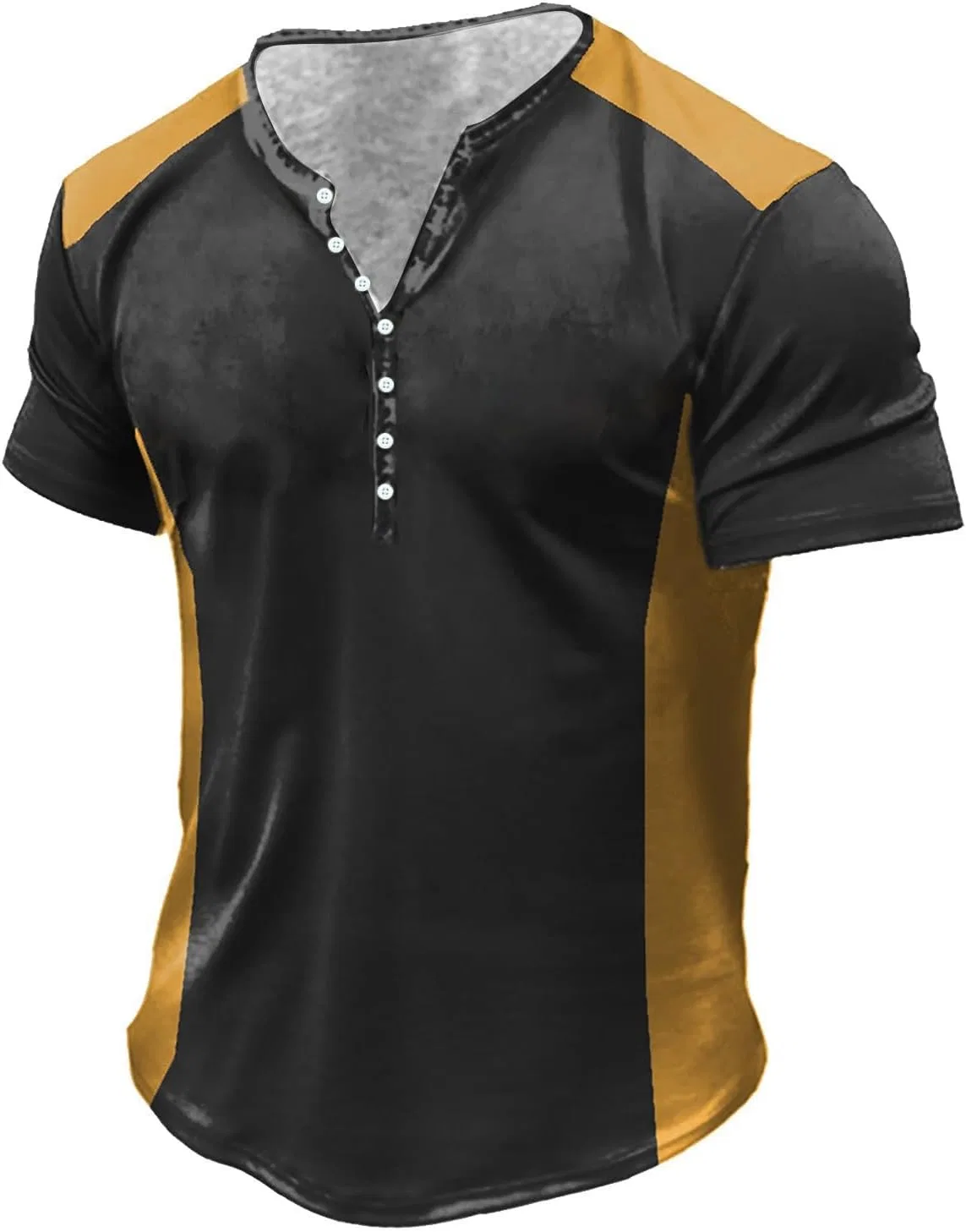 Мужская повседневная футболка с коротким рукавом Henley, Black