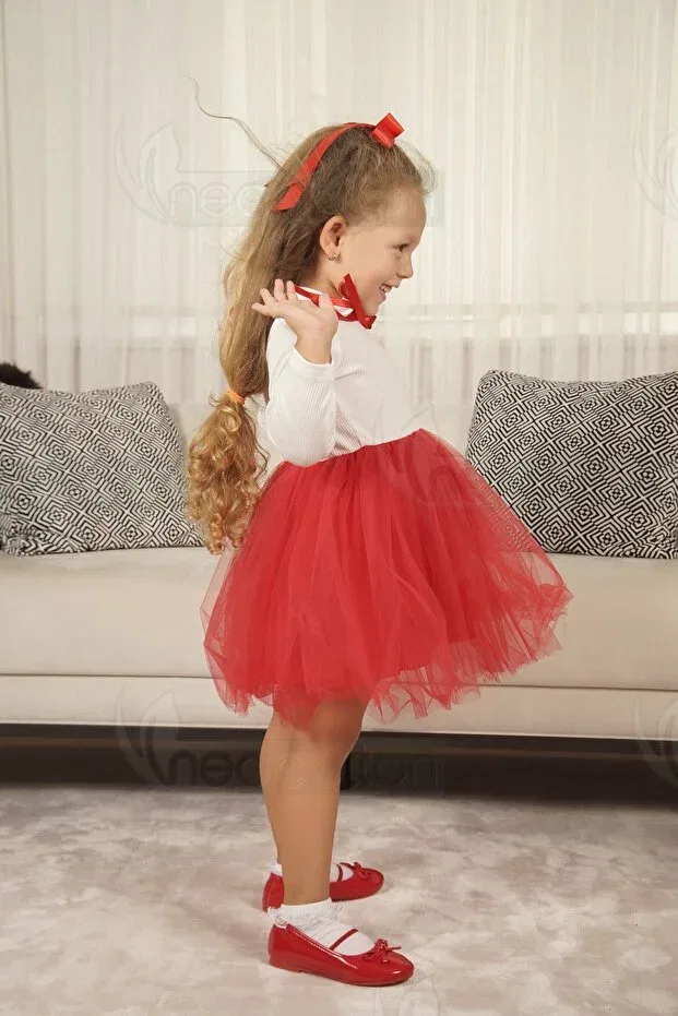 Детское платье для девочек с коротким рукавом из фатина Neocotton, Long-Red — фото 2
