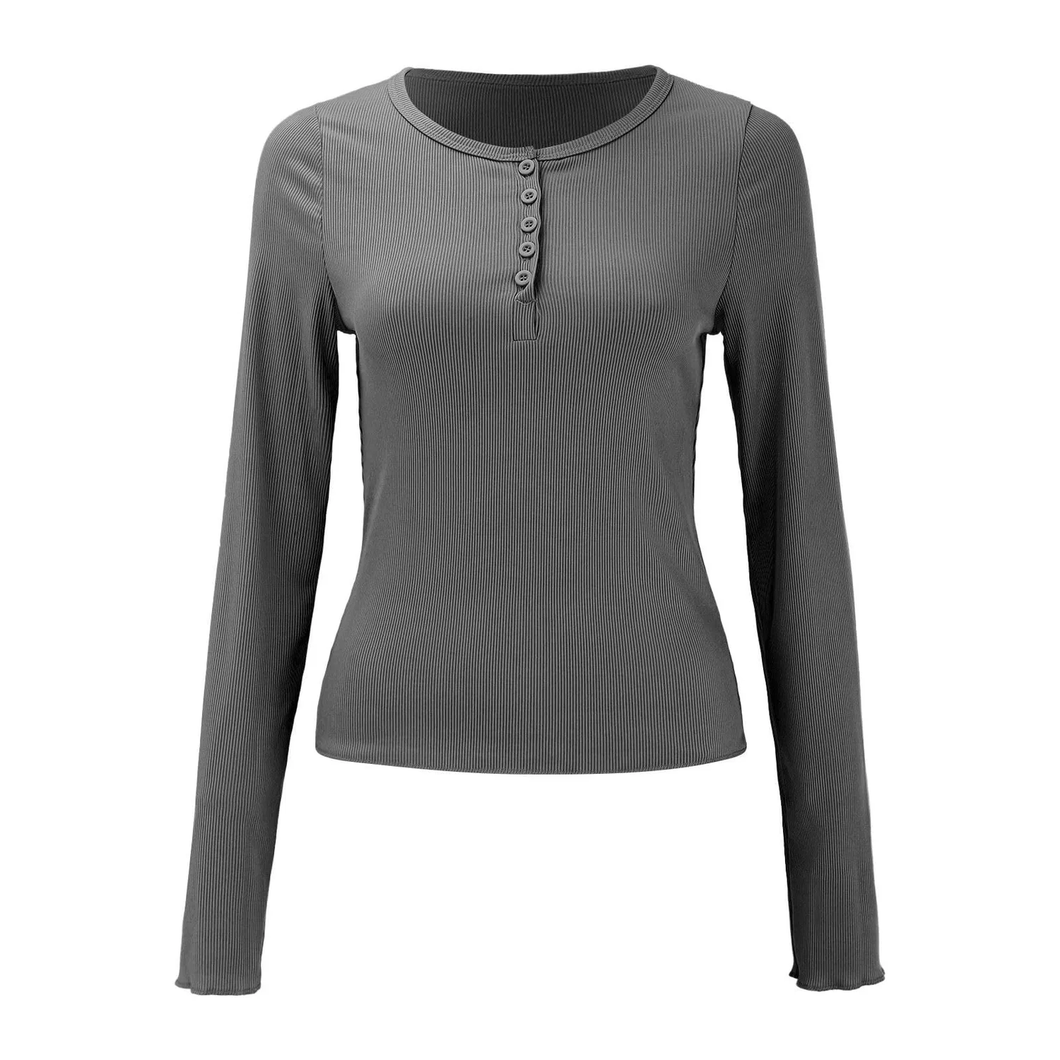 Женская туника с длинным рукавом Solid Color Basic Autumn Winter Soft Comfortable Tunic Tops, Grey — фото 4