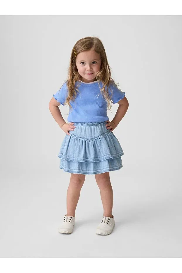 Детская юбка для девочек джинсовая с оборками Gap, Light Blue