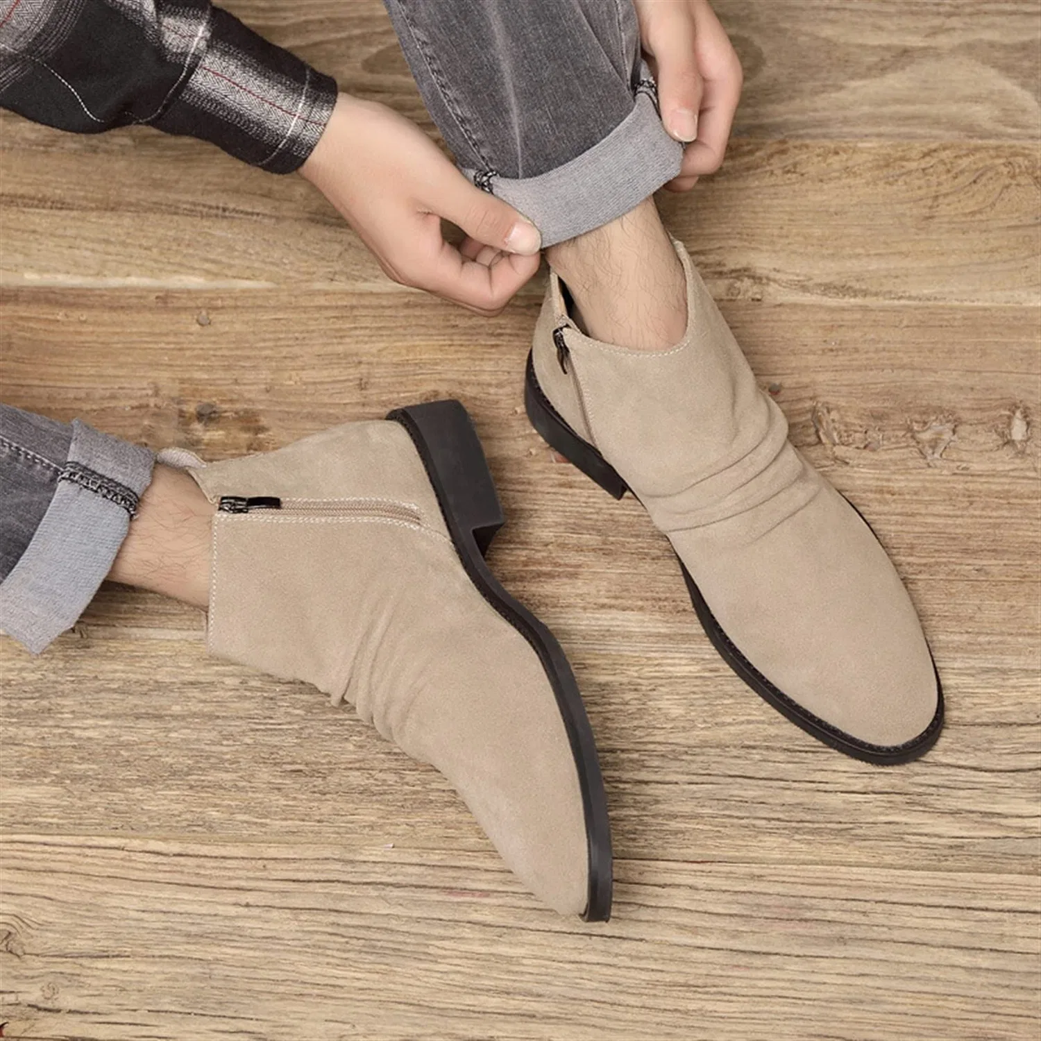 Детские ботинки для мальчиков непромокаемые кожаные Chelsea GOMMER, Beige Lined — фото 2