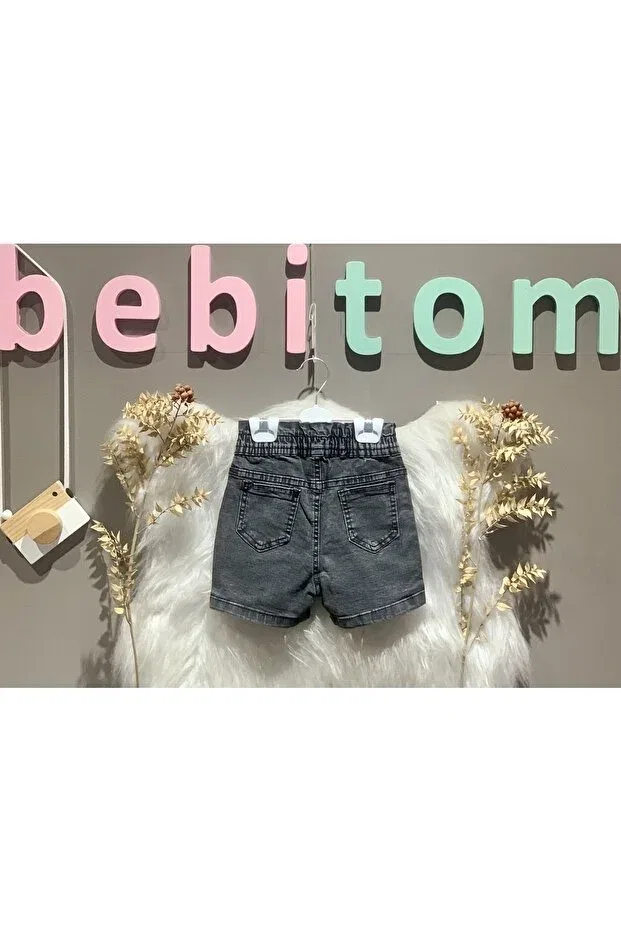 Детские шорты для девочек джинсовые с эластичным поясом Bebitomkids, Smoke Grey — фото 2