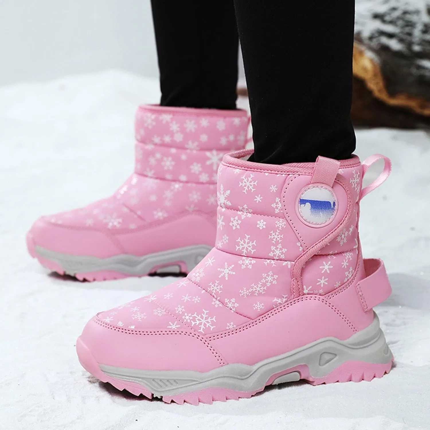 Детские зимние ботинки для мальчиков и девочек с принтом, Snow Boots, Pink — фото 2