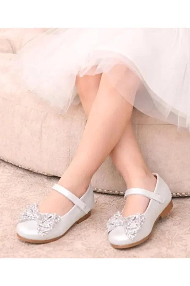 Детские балетки для девочек с бантом ✨ hologram party - holiday girls' ballet flats Casabony, Beige — фото 4