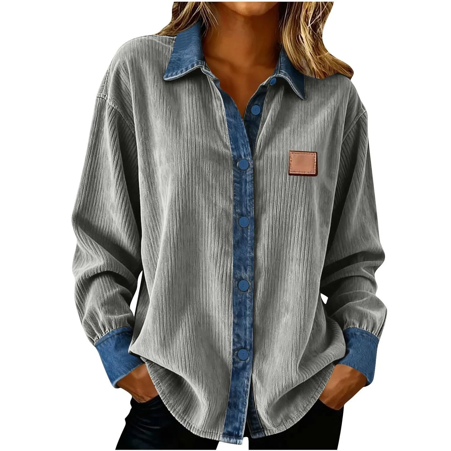 Женская хлопковая рубашка с длинным рукавом, Z-grey