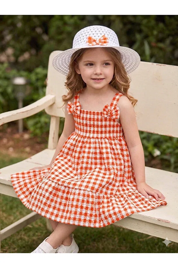 Детское платье для девочек с принтом Orange sapkali askili baby children's dress Bahnur, Orange