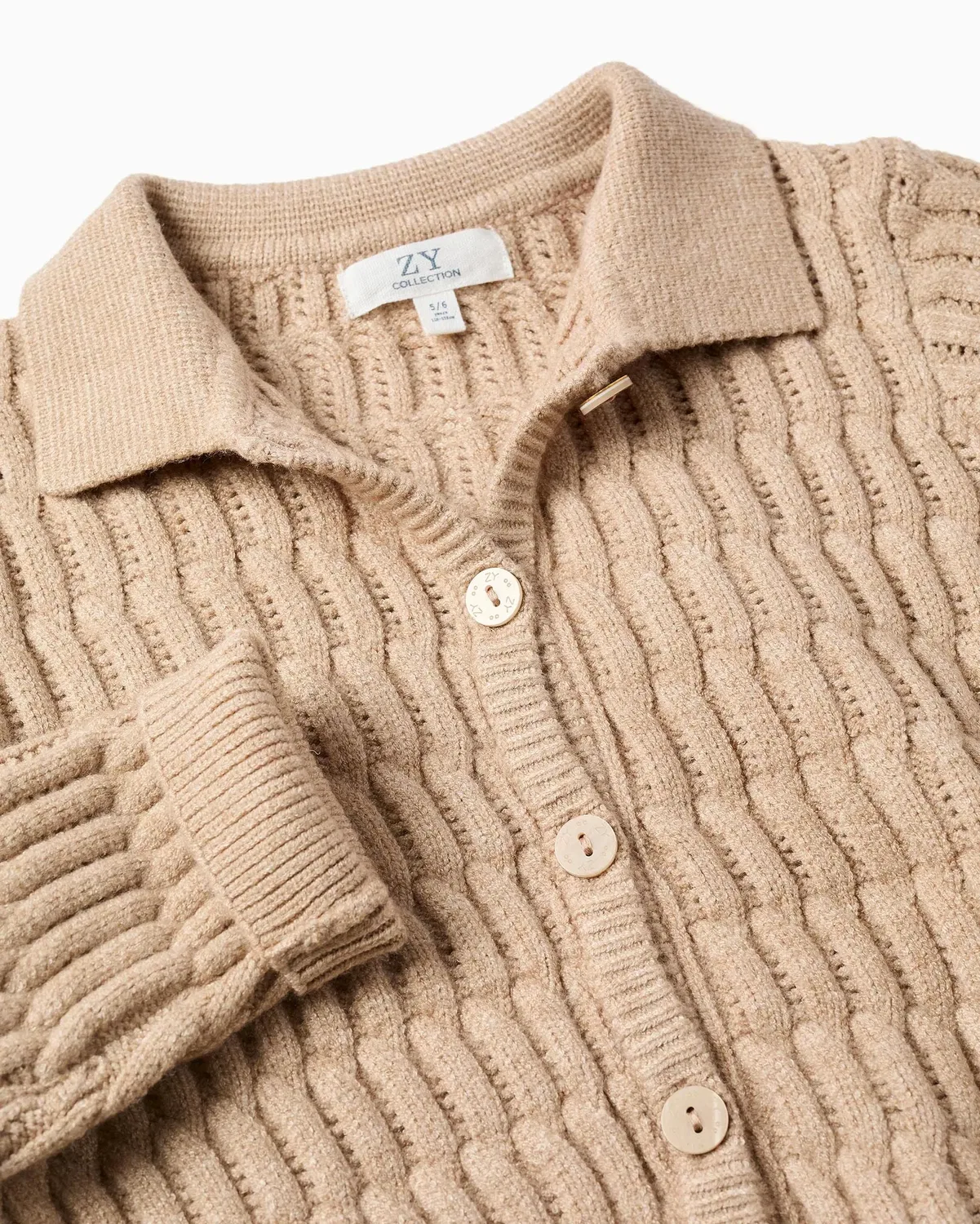 Детская вязаная куртка для девочек с косами и ажурным узором Zippy, Beige — фото 2