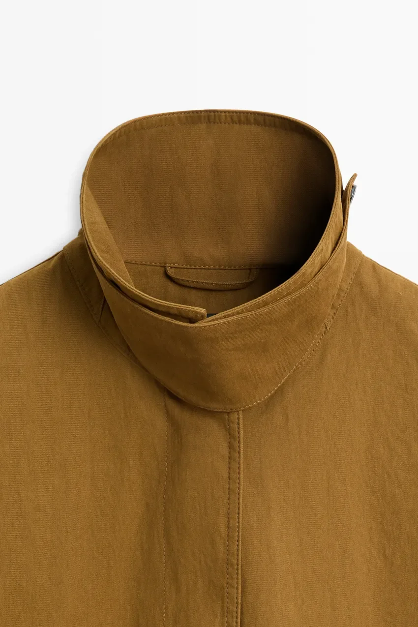Пиджак Massimo Dutti With Collar And Buttoned Placket, коричневый — фото 2