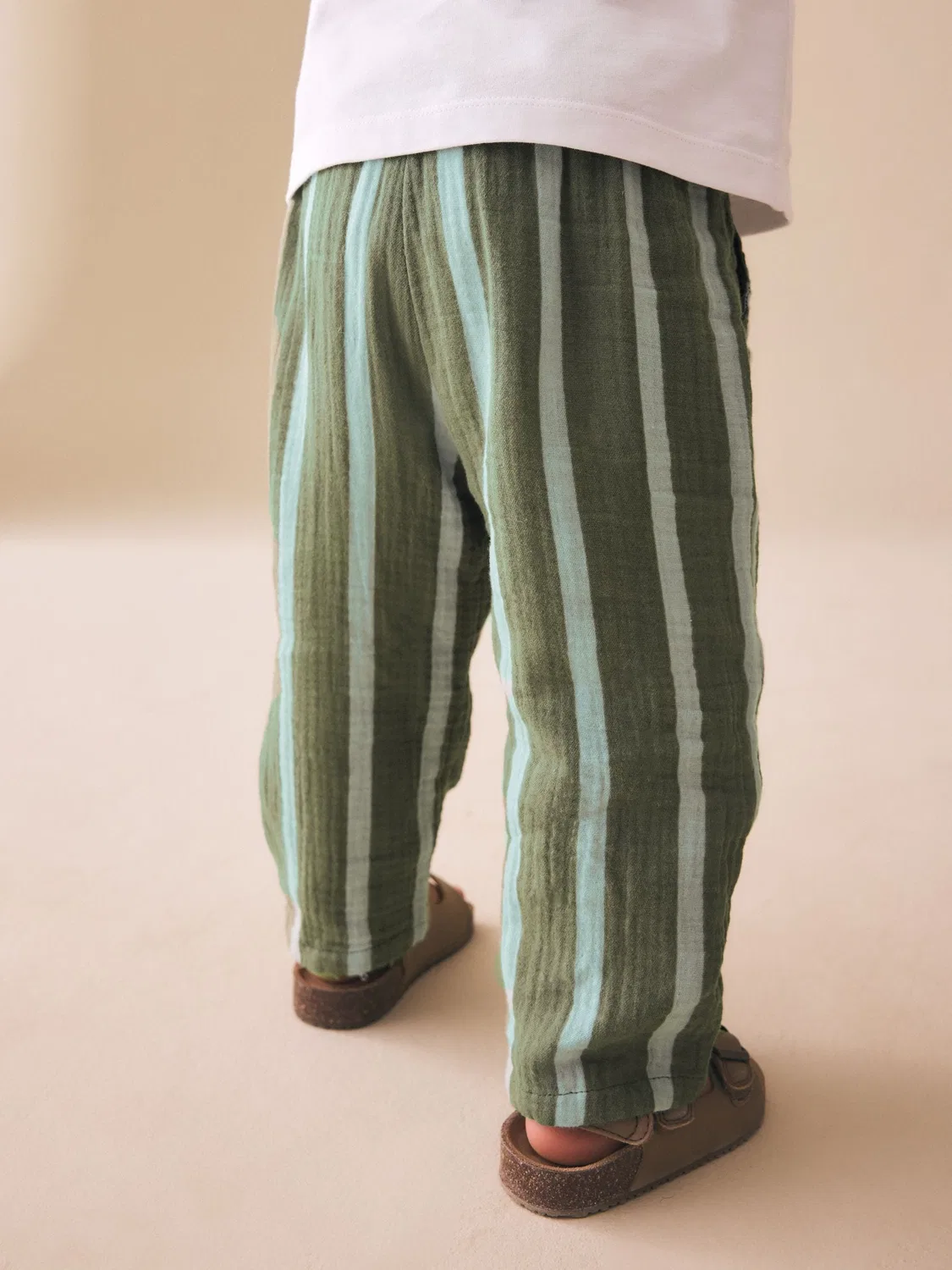 Брюки из мягкой текстурированной ткани на завязках Next, Sage Green Striped — фото 3