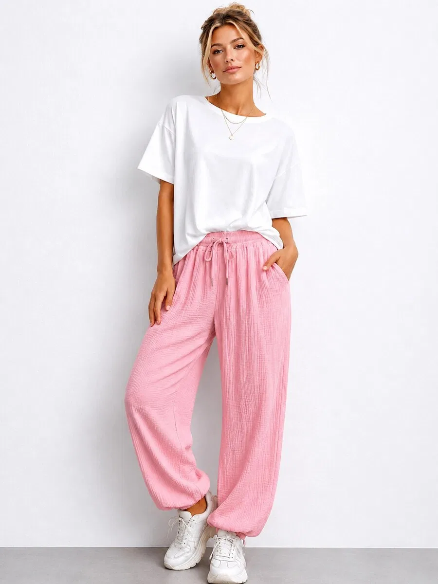 Брюки Worldclassca Regular Pants 'Damen Musselin Hose Sommer' светло-розового цвета