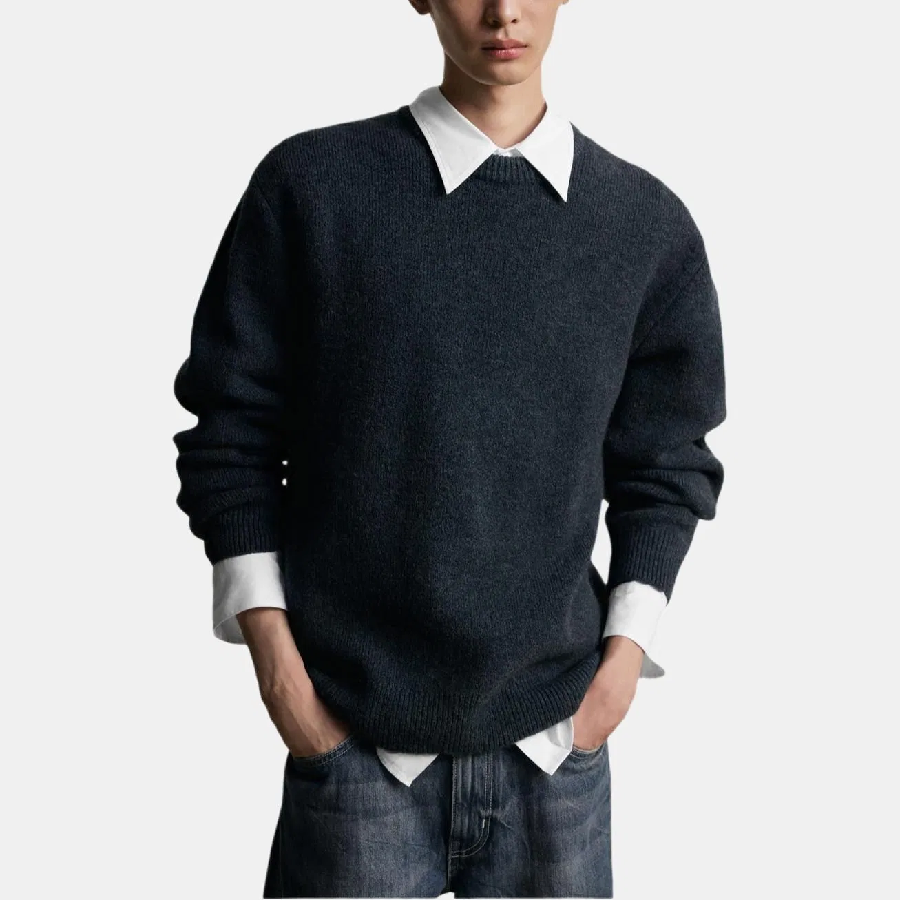 Мужской свитер с круглым вырезом Night Blue ZARA, Night Blue — фото 4