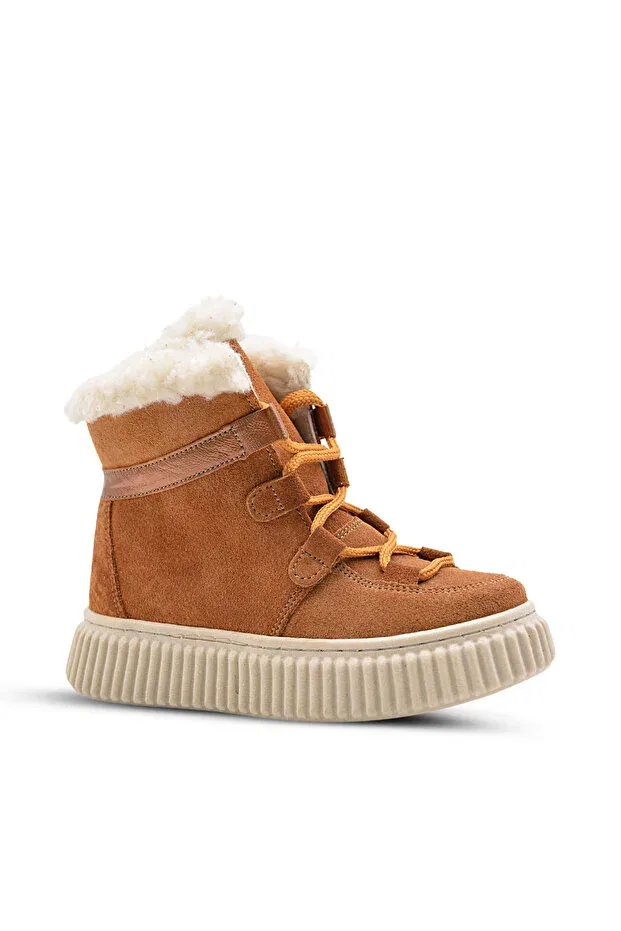Детские ботинки для девочек на плоской подошве Adia nubuck plush fur Kids A More, Cinnamon