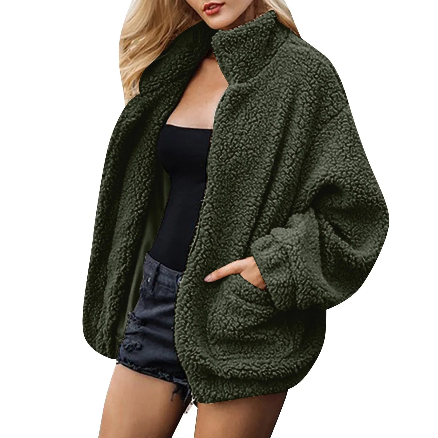 Женское утеплённое пальто с капюшоном, Verde