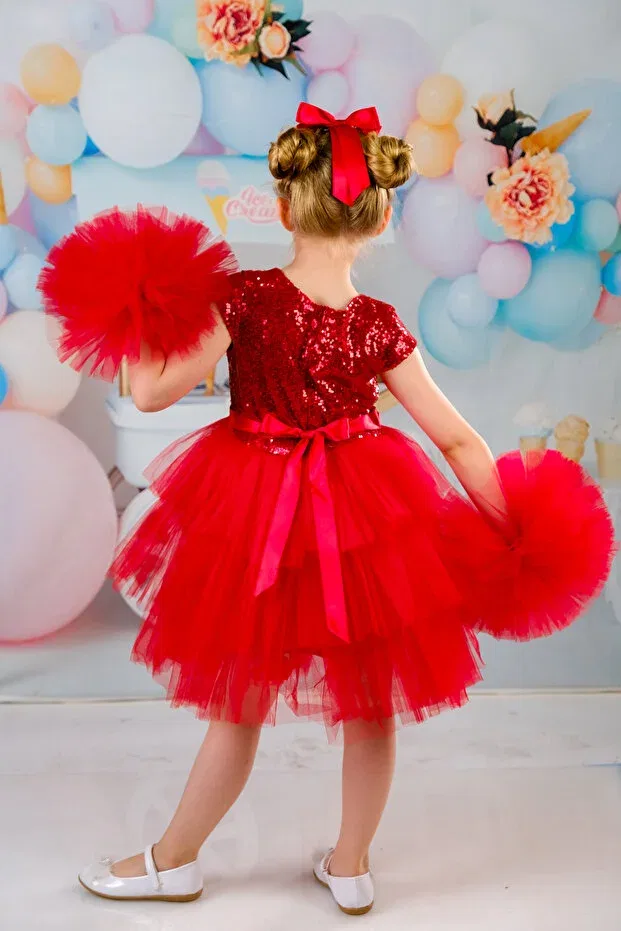 Детское платье для девочек с длинным рукавом Delfini Kids, Red — фото 3
