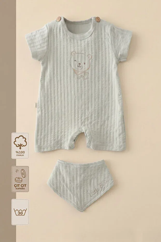 Детский комбинезон для девочек хлопковый с вышивкой медведя Minory Baby, Gray