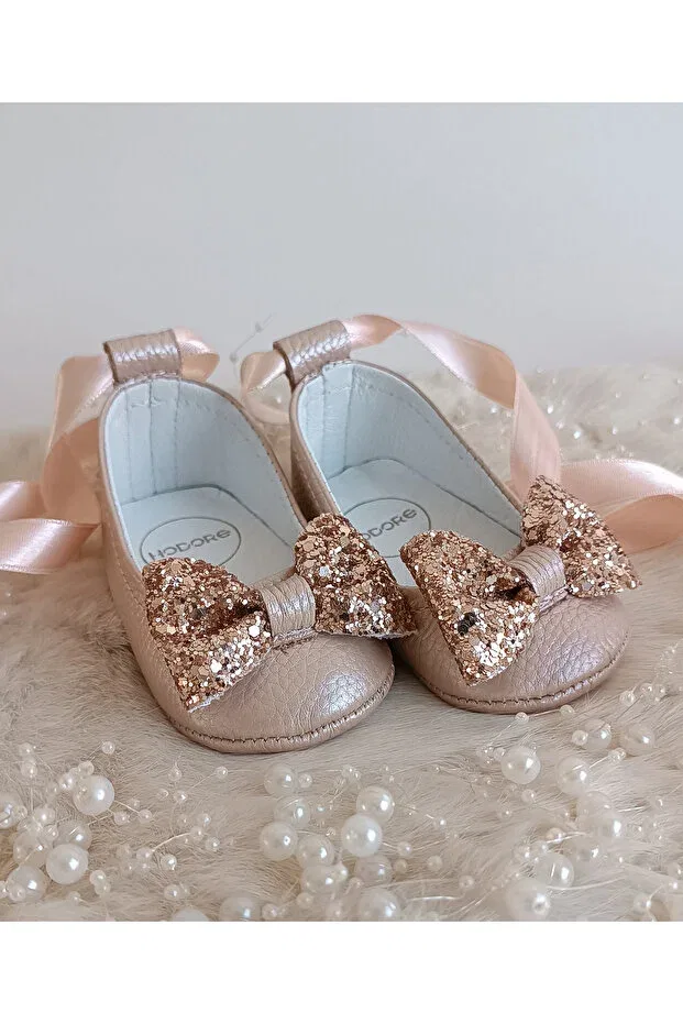 Детские балетки для девочек из натуральной кожи Perla salmon genuine leather baby ballerina shoes Hodore, Salmon With Stones — фото 2