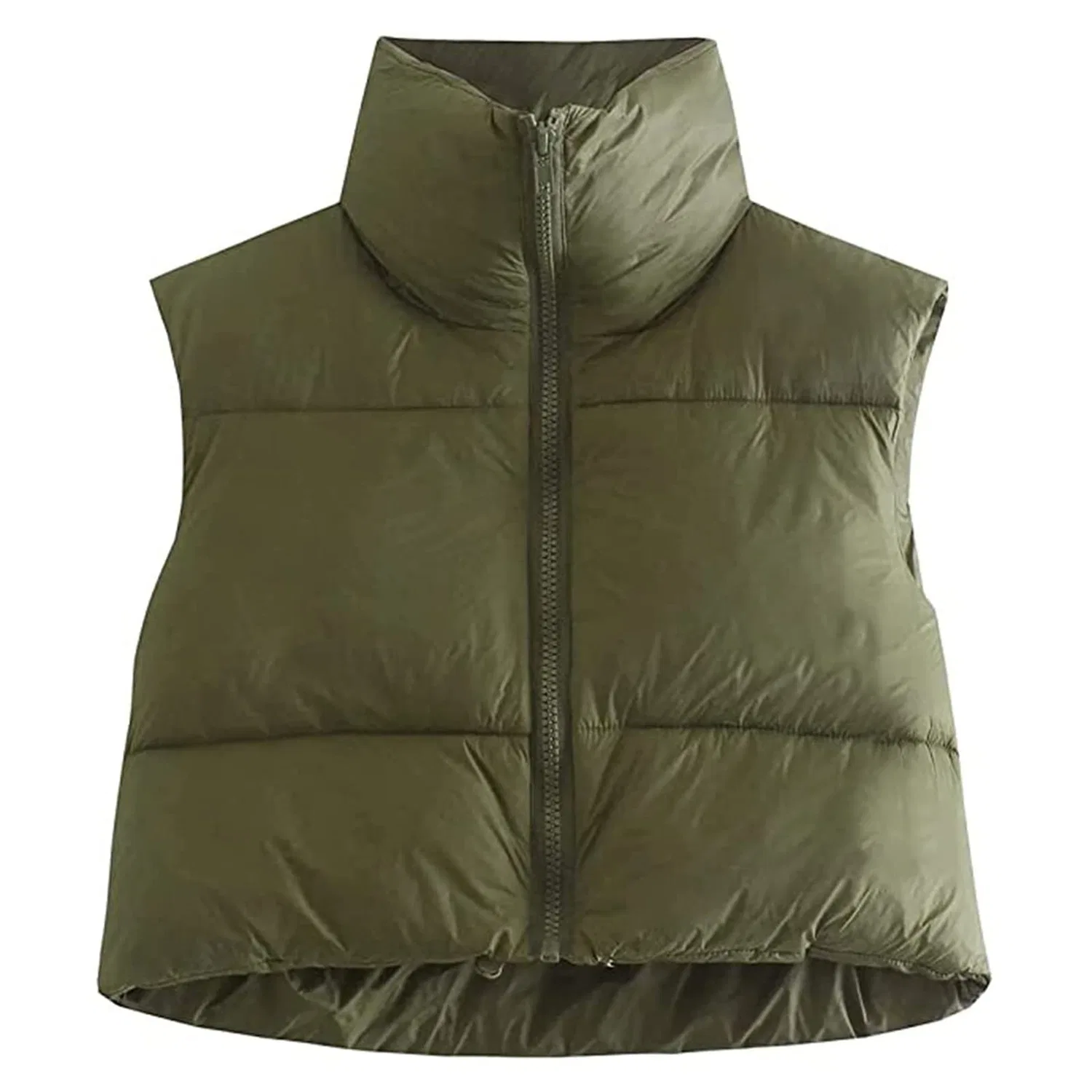 Женский утепленный жилет с коротким рукавом на молнии, army green — фото 2