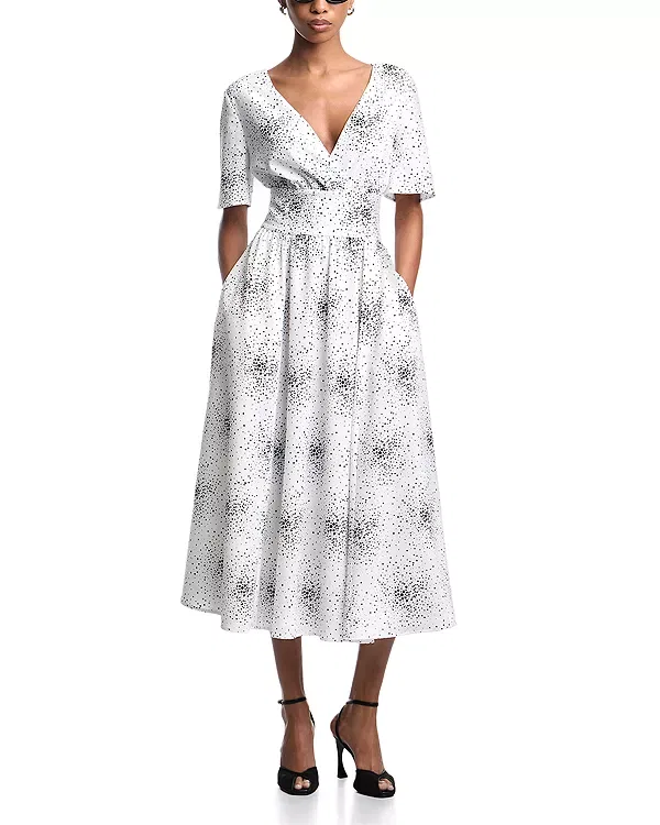 Женское платье-миди с принтом Dot Cluster Short Sleeve Midi Dress Emporio Armani, White/Black Polka Dot