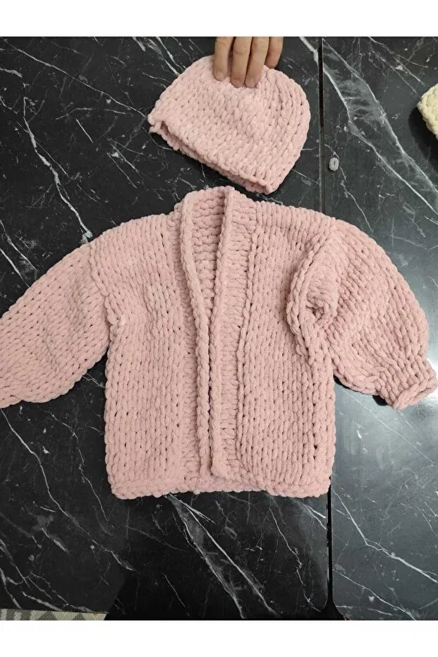 Детский кардиган для девочек с капюшоном Soft Puffy Fine Hand Knitted Baby Jacket Pufi Puf, Pink — фото 3