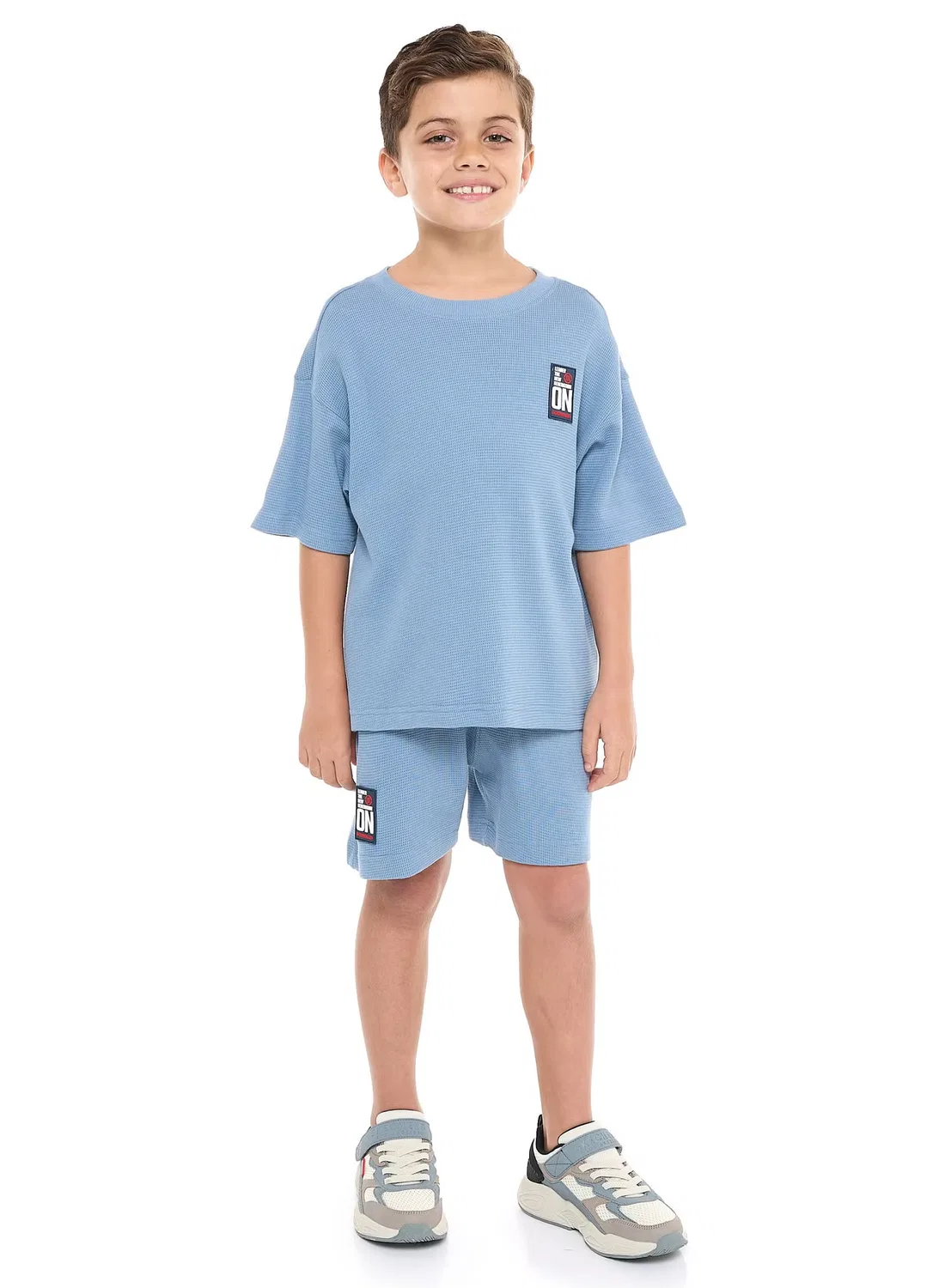 Комплект из футболки и шорт с жаккардовым принтом, модель Oversized, Victor And Jane, голубой — фото 3