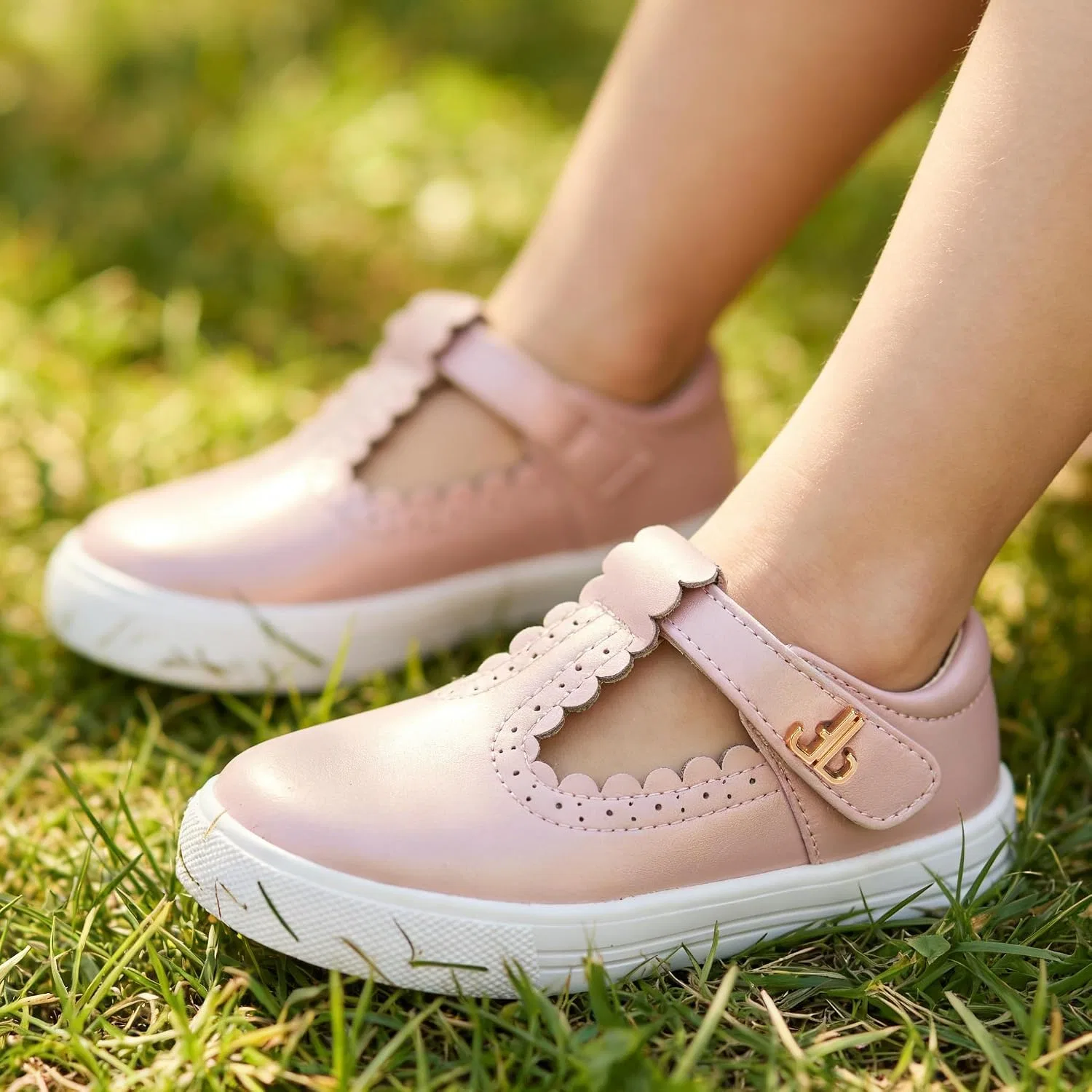 Детские кроссовки для девочек с Т-образным ремешком THEE BRON, Blush Pink — фото 3