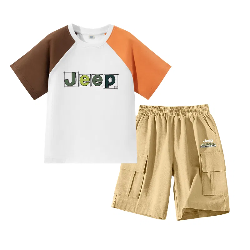 Детский комплект спортивной одежды с принтом Jeep, Orange Coffee/E Frame Plaid-Khaki/E Hill Logo K