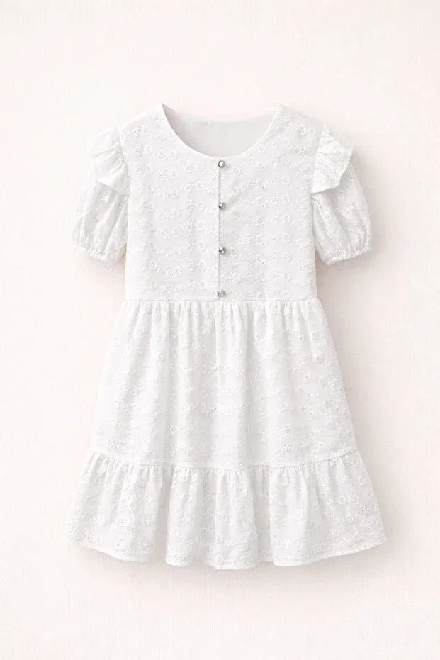 Детское платье для девочек с цветочным принтом My Kids Wear, White — фото 4