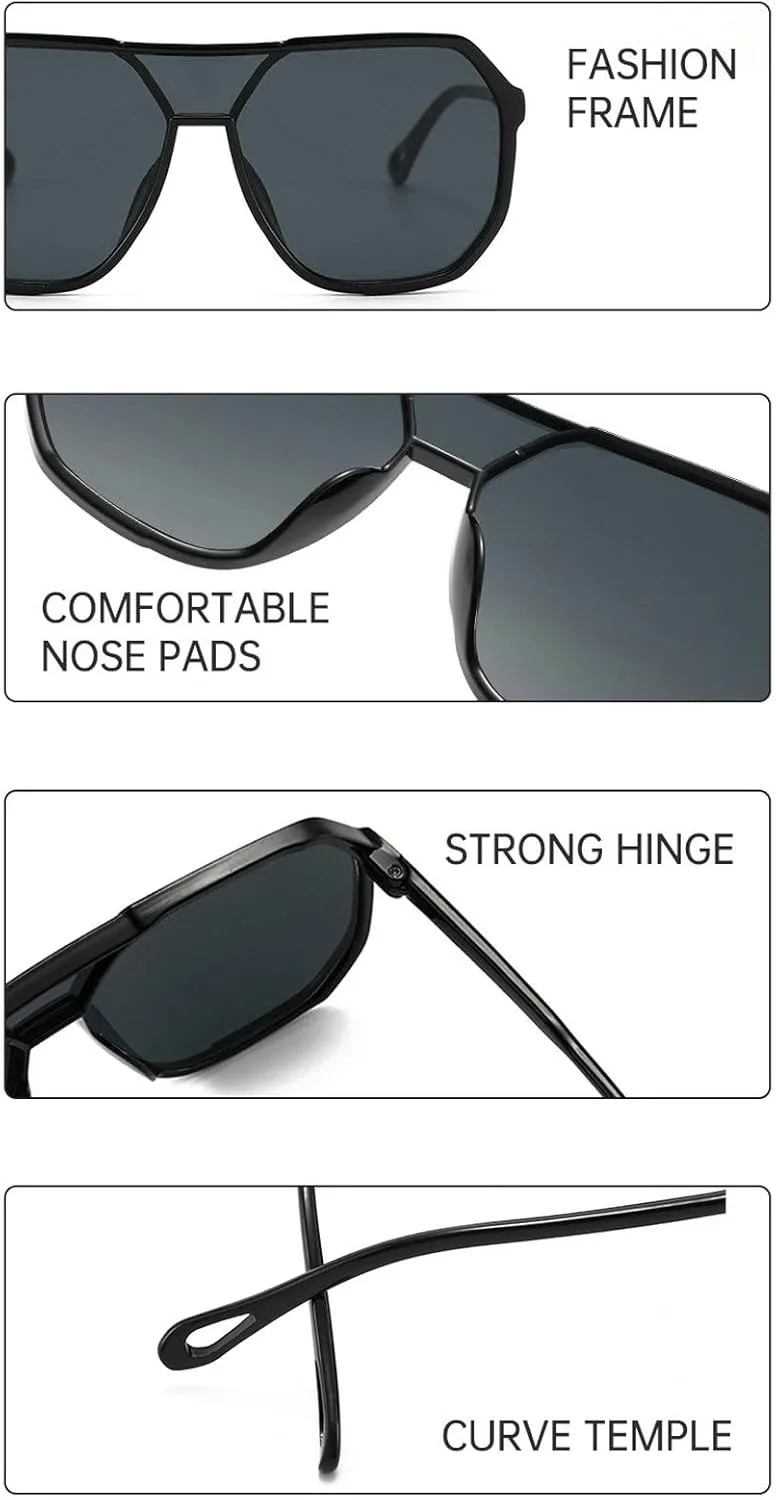 

Винтажные солнцезащитные очки-пилот большого размера для женщин и мужчин, модные квадратные очки, стильные и популярные солнцезащитные очки-щитки mincl, Black Brown