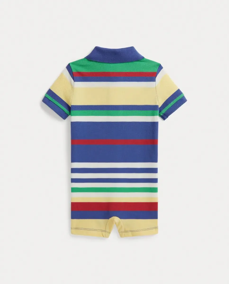 Короткий хлопковый комбинезон с принтом для мальчика Polo Ralph Lauren, мультиколор — фото 2