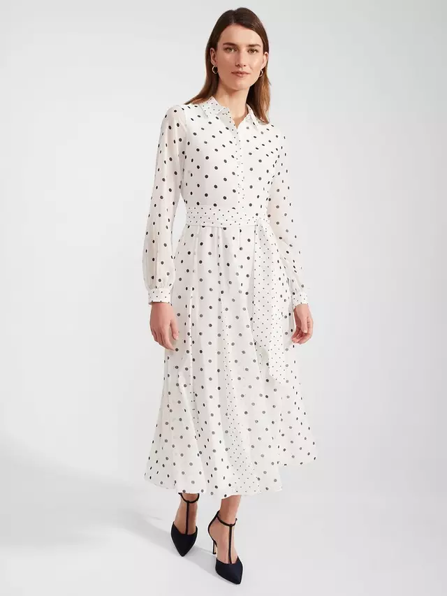 

Платье Hobbs Lucilla Polka Dot Midi Shirt, цвет ivory/navy