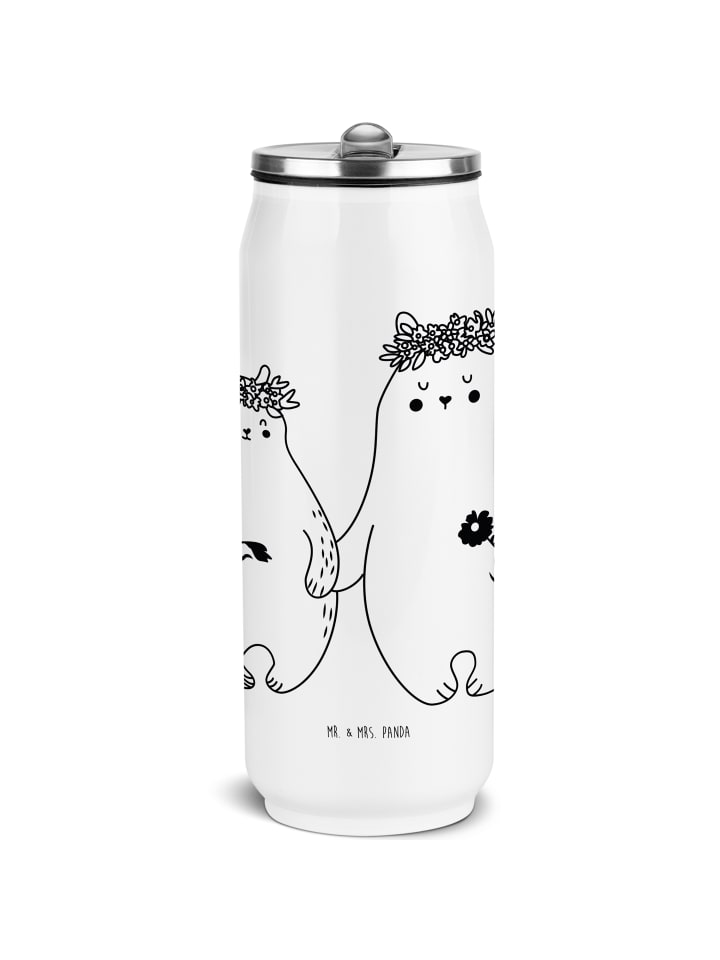 

Mr. & Mrs. Panda Бутылка из нержавеющей стали с изображением медведя и цветочного венка, без надписи, белого цвета